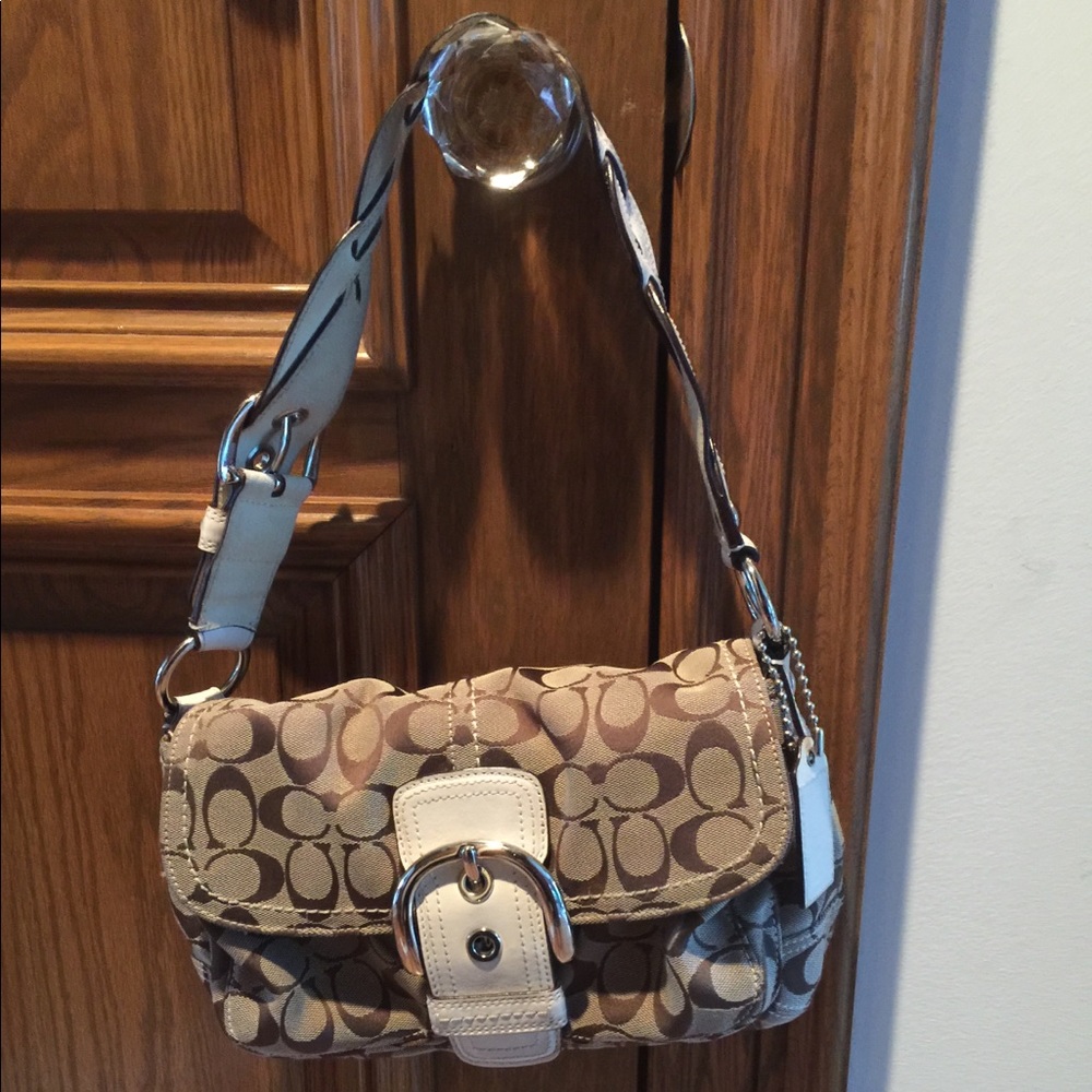 Coach handbag purse white leather braided handle